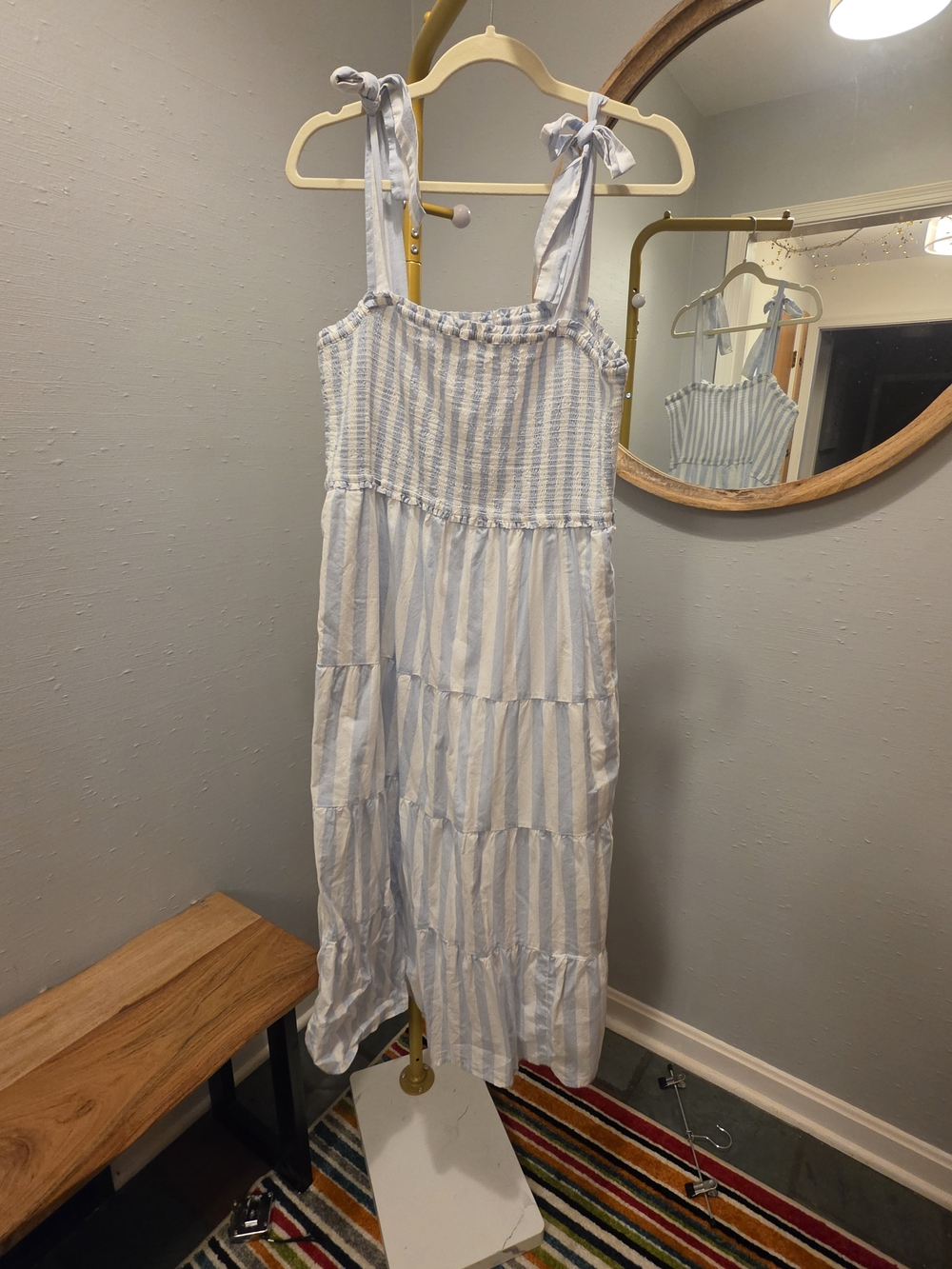 J. Crew Blue and White Striped Maxi Sundress - Size Large